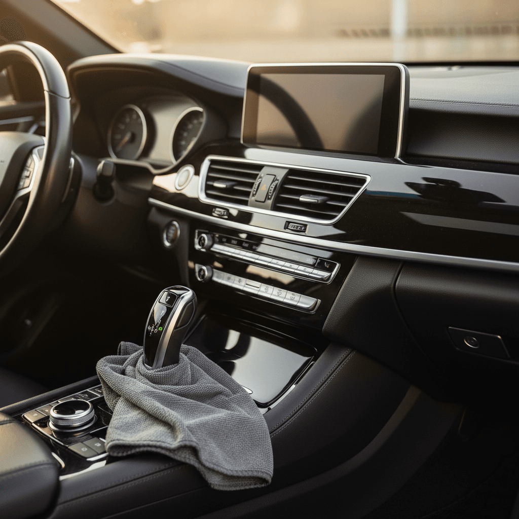 Freshly detailed car interior with clean dashboard