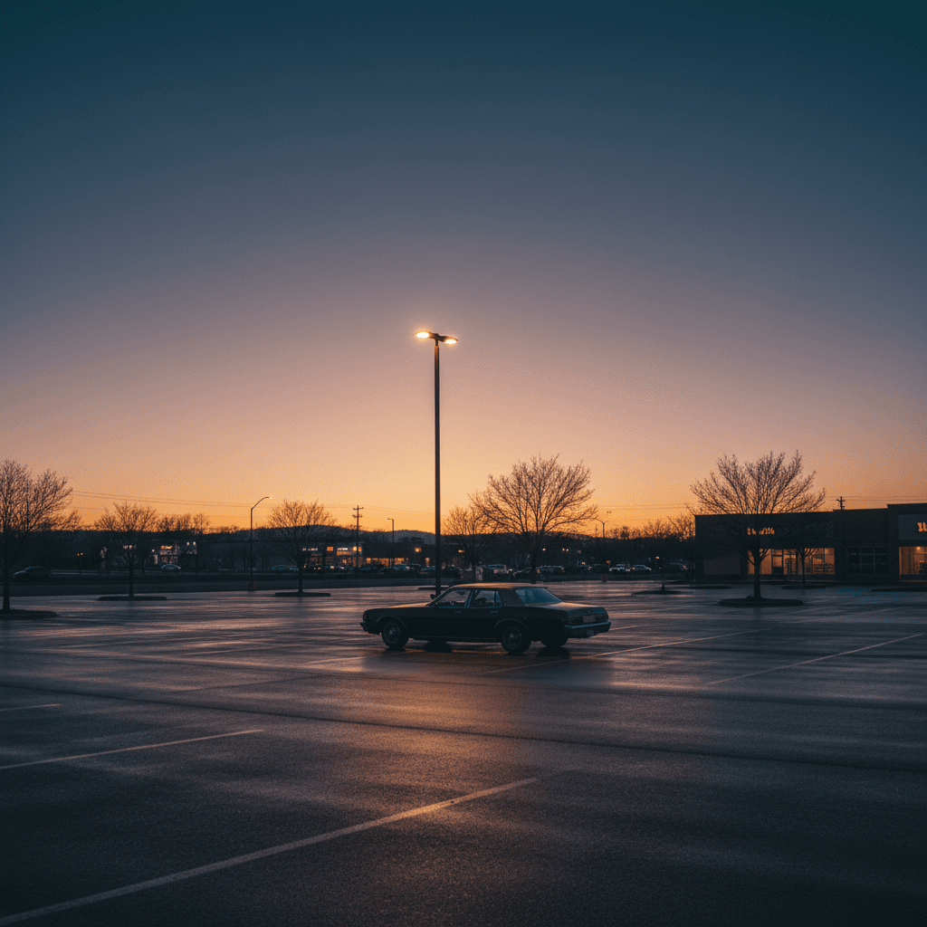 Car waiting in parking lot at dusk