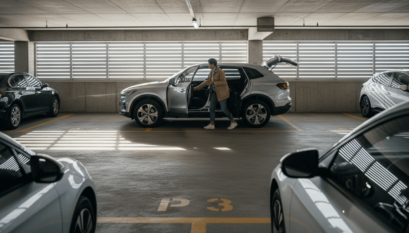 Compact SUV with open hatch in a driveway