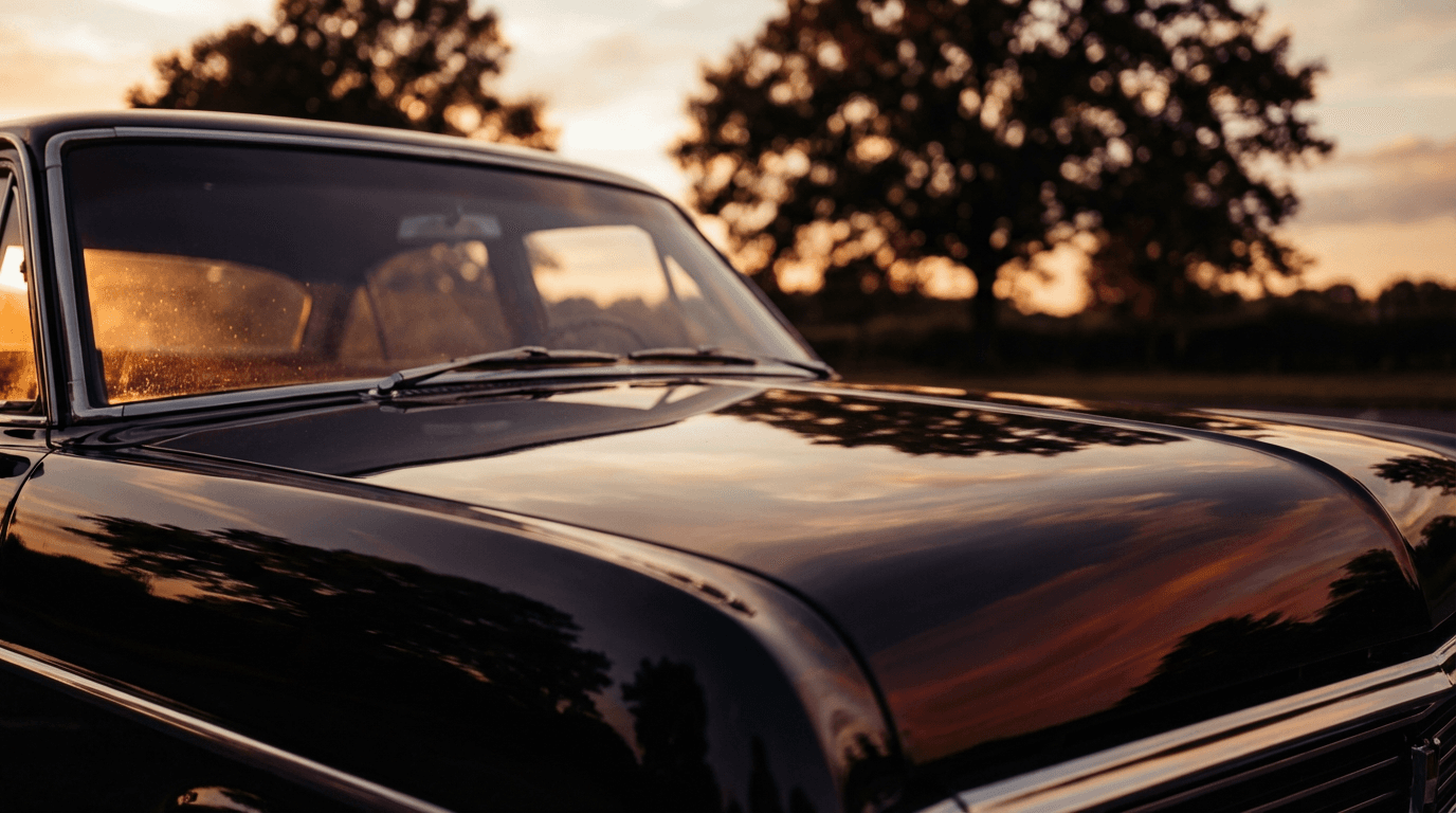 Clean sedan parked on a Pittsburgh street at golden hour